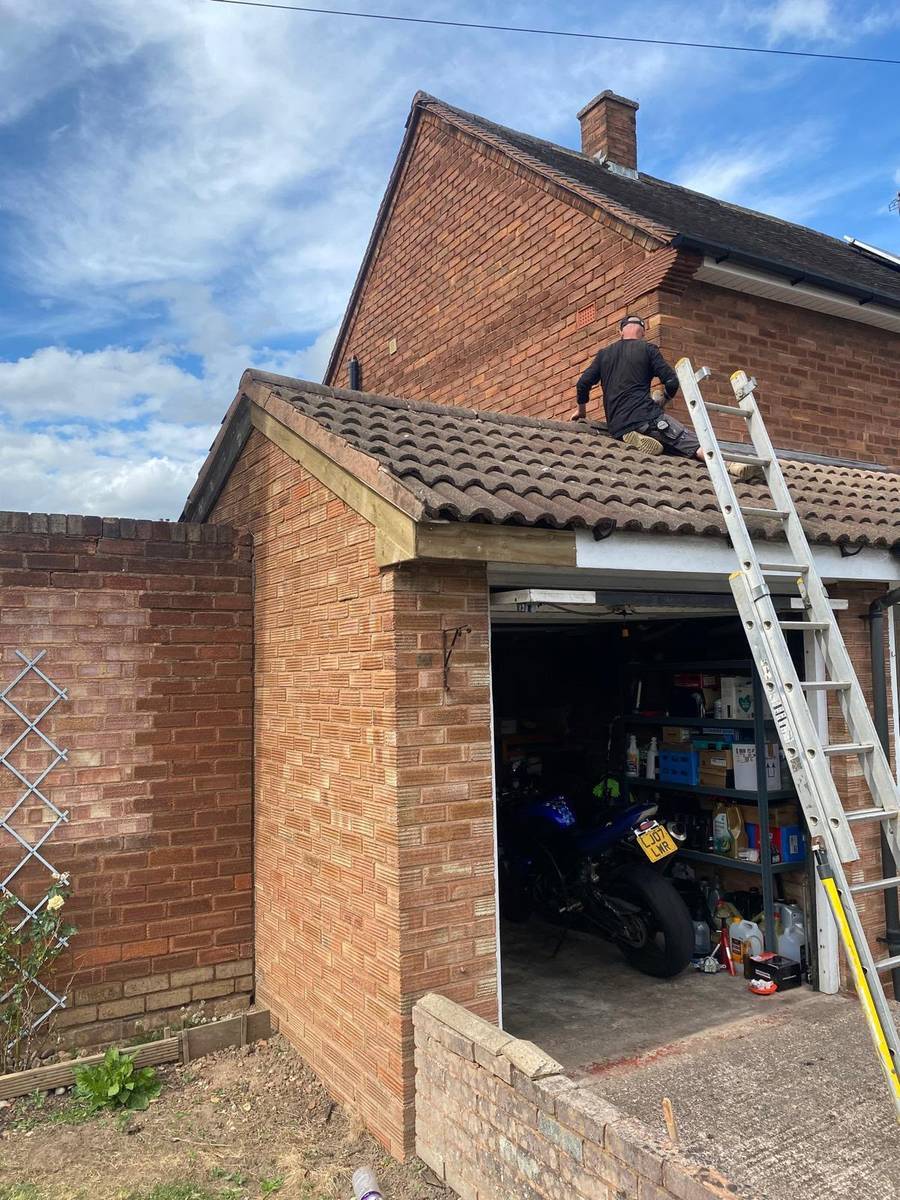 Roof repair work in progress